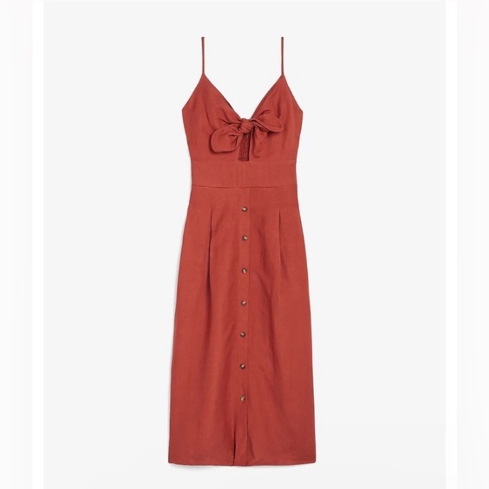 Express Rust Linen Blend Midi Dress
